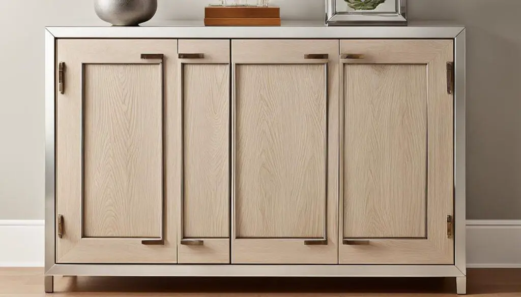 Wooden Cabinet with Hinged Doors and White Cabinet with Glass Doors