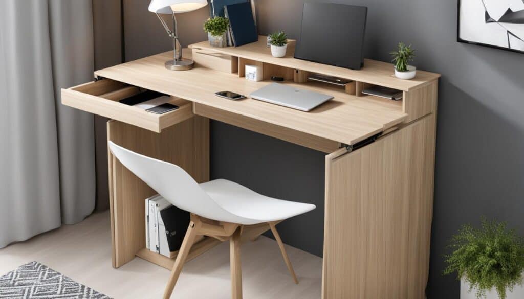 integrated storage and adjustable height folding desk